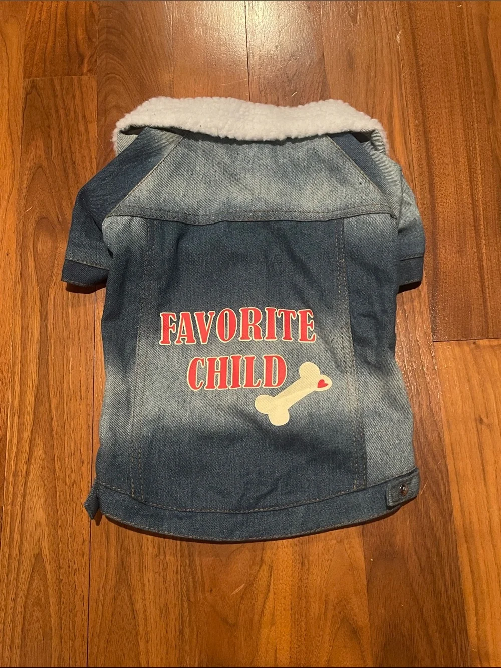 “Favorite Child” Denim Dog Pullover Jacket- size Medium